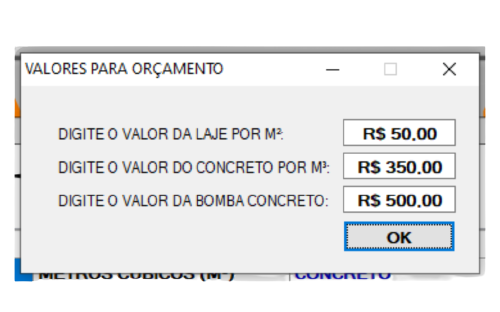 sistema orçamento laje